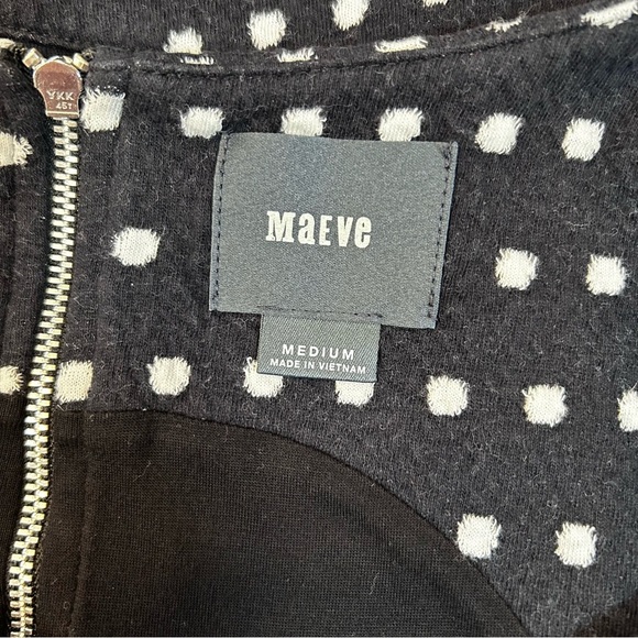 Maeve Effemy Jacquard Black & White Floral & Polka Dot Sheath Midi Dress Sz M - Picture 2 of 4